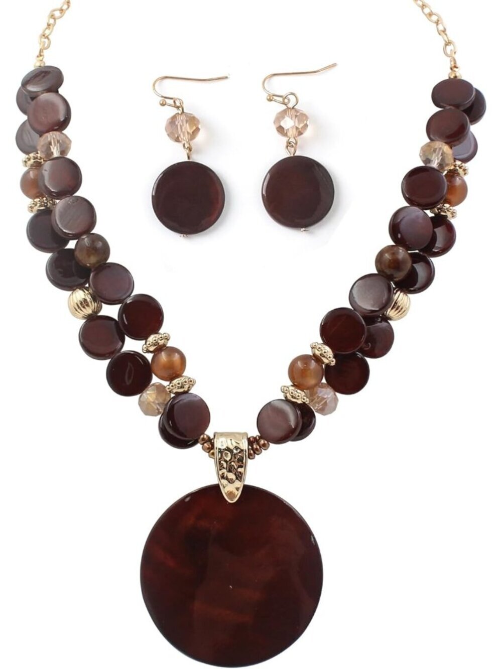 Women's Brown Layered Beads Statement Chunky Jewelry Set  Necklace And Earring